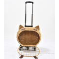 Luxury Dog Pet Travel Carrier Bag Case Rattan Wicker On Wheels Stroller Trolley Cat Travel Carrier Suitcase